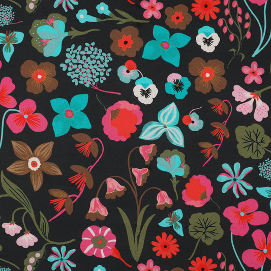 FINE POPLIN DIGITAL MEADOW FLOWER NERIDA HANSEN - JET BLACK