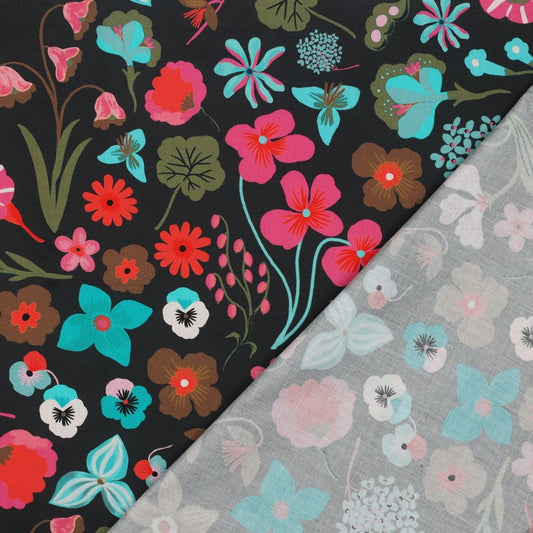 FINE POPLIN DIGITAL MEADOW FLOWER NERIDA HANSEN - JET BLACK