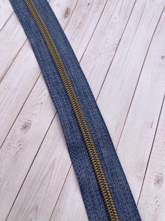 Denim - Laiton Antique Zipper Tape # 5 Zipper (1 Metre)