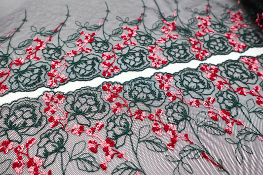 Green Rose Cherry Blossom - Dentelle de tulle brodée (miroir)