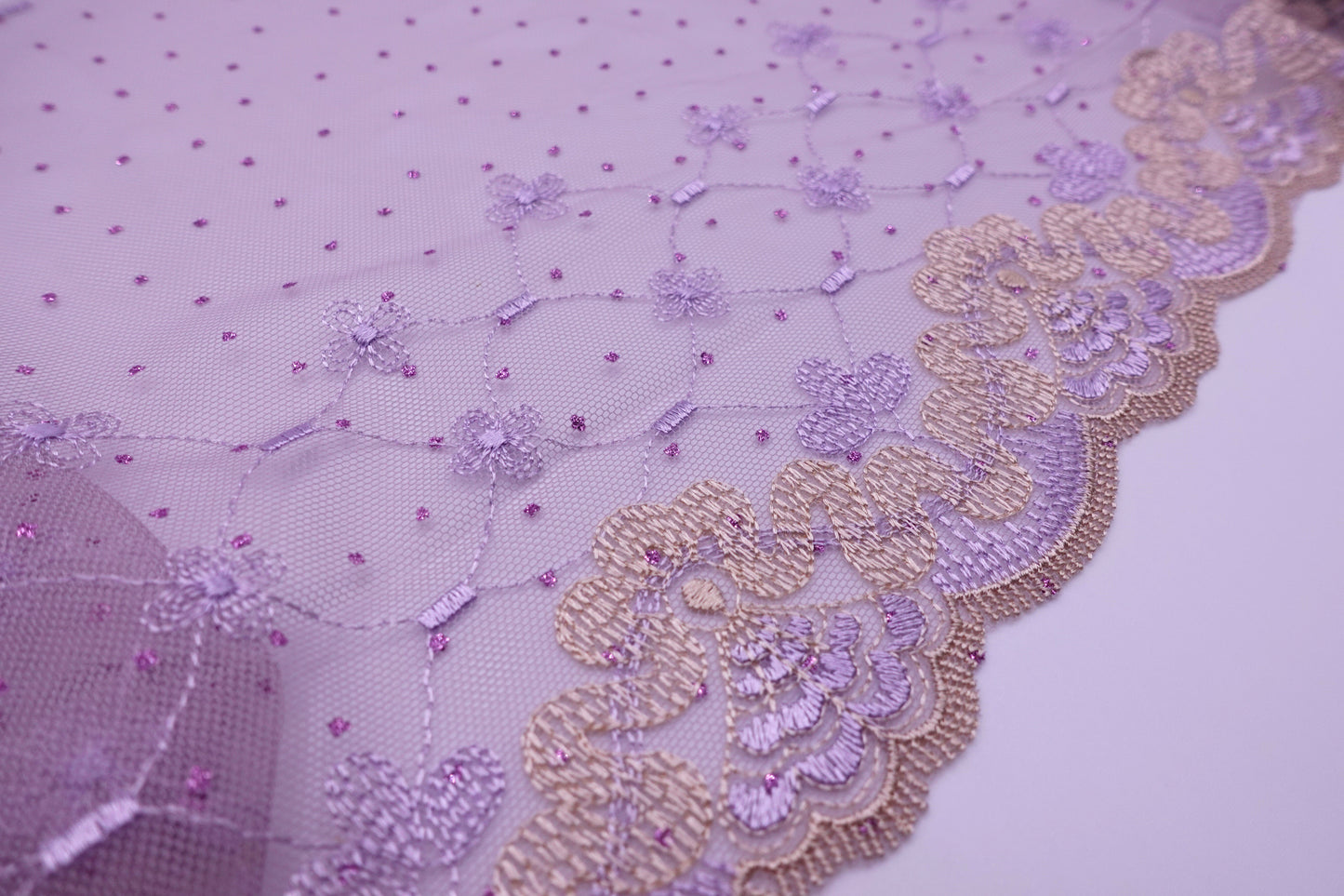 Purple Scalloped edge - Embroidered Tulle Lace