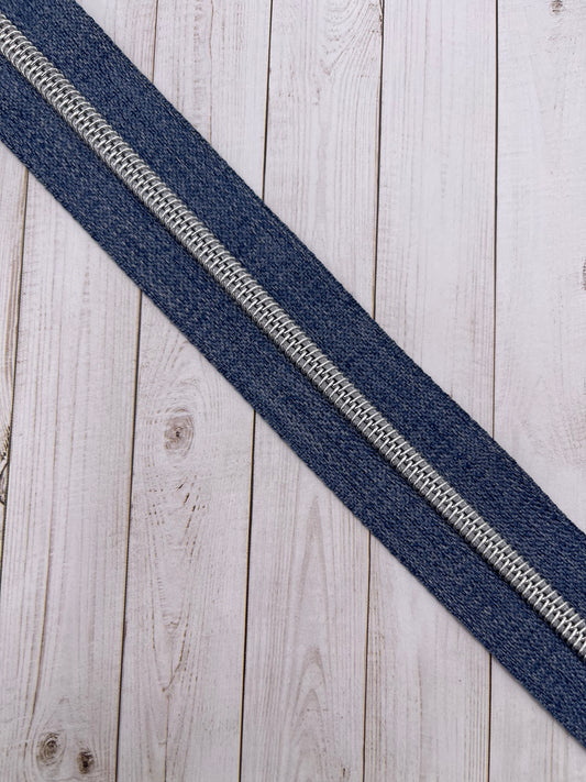 Denim - Argent Zipper Tape # 5 Zipper (1 Metre)