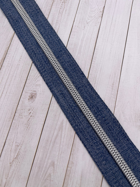 Denim - Argent Zipper Tape # 5 Zipper (1 Metre)