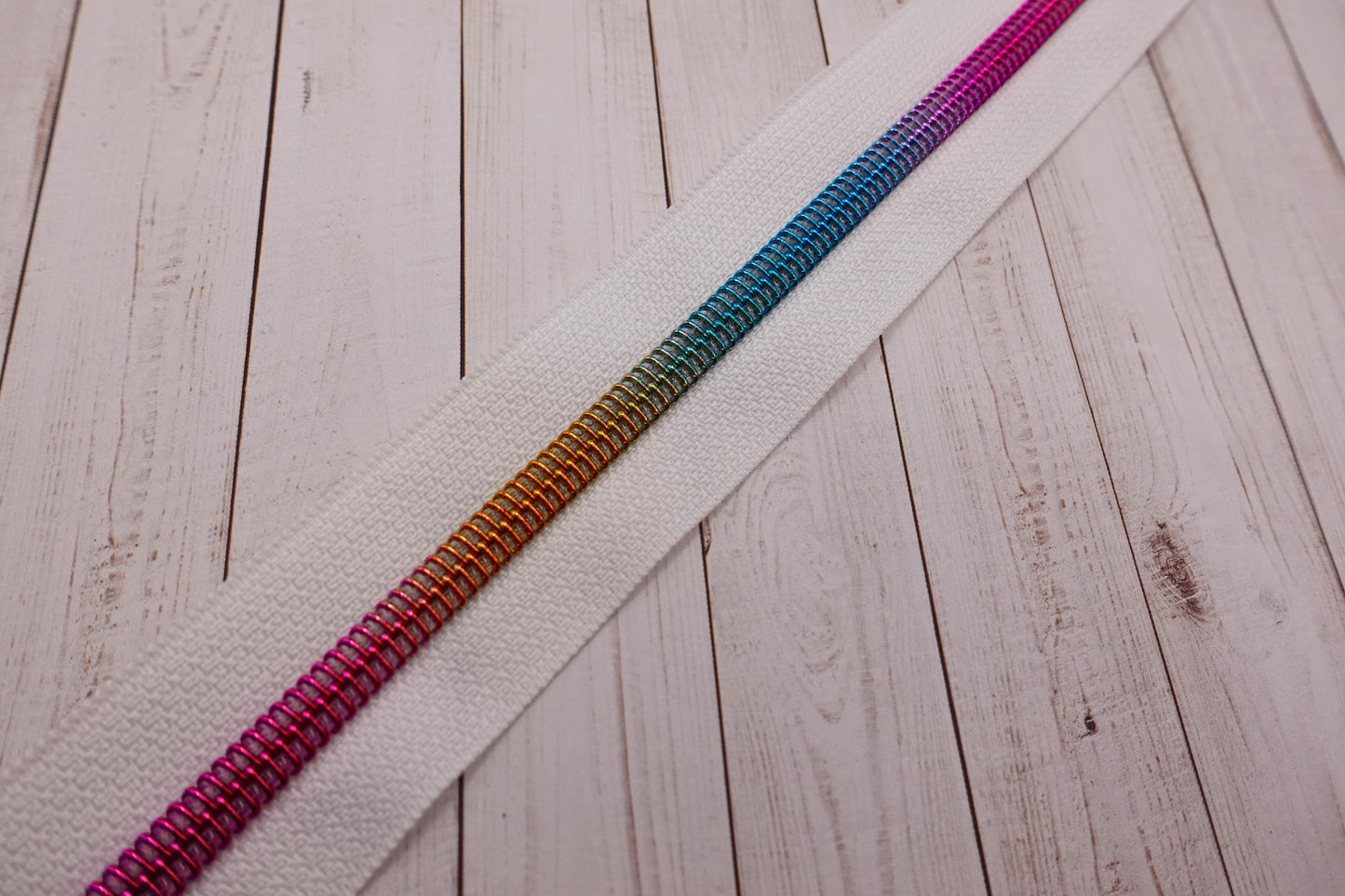 White -Rainbow Teeth Zipper Tape # 5 Zipper (1 Meter)