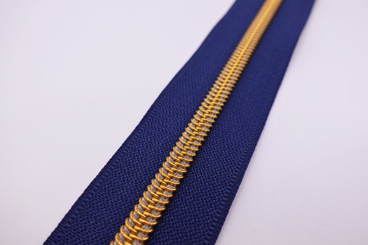 Navy Zipper Tape Gold # 5 Zipper (1 Meter)