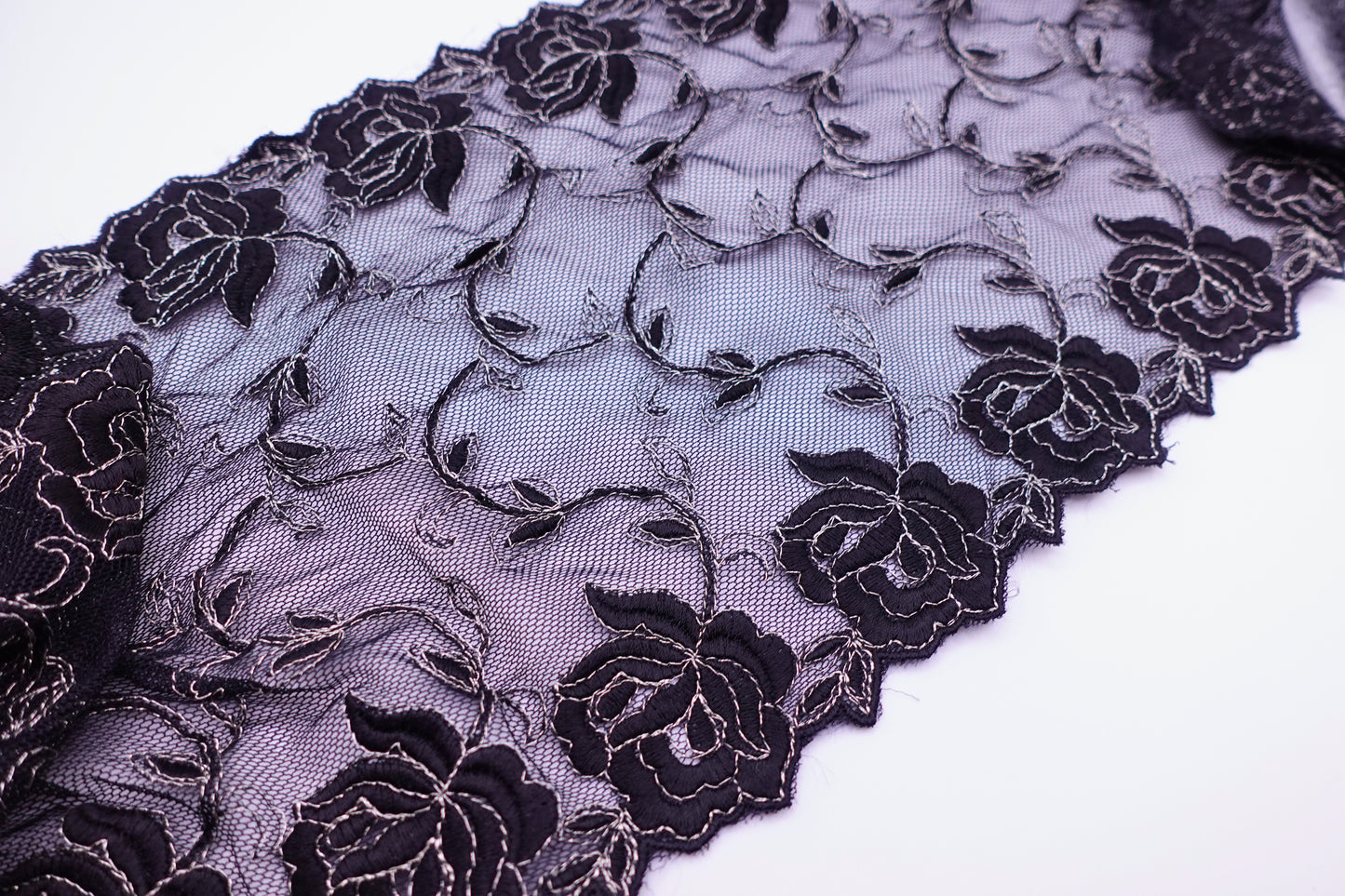 Black Roses - Embroidered Tulle Lace