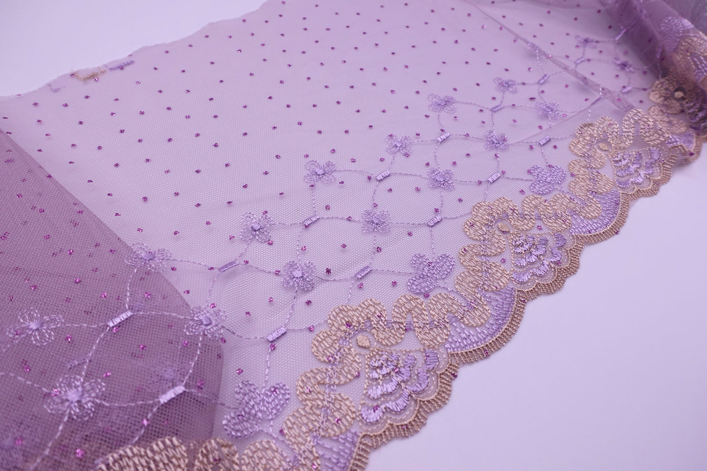 Purple Scalloped edge - Embroidered Tulle Lace