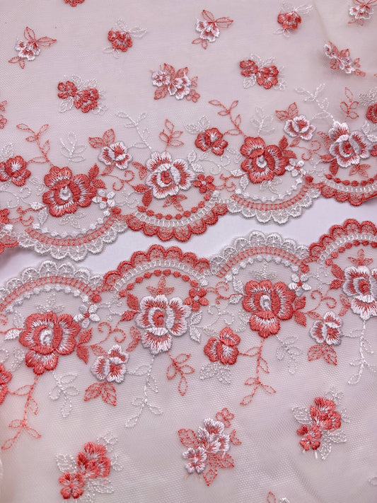 Coral Scalloped Edge - Embroidered Tulle Lace 1 Meter (mirrored)