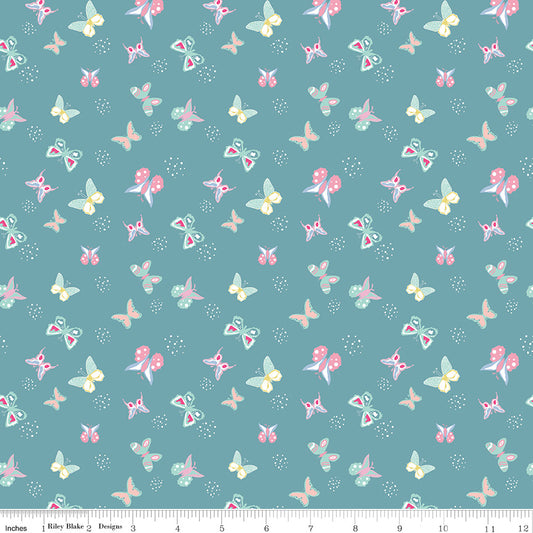 Poppy and Posey - Butterflies Teal - Riley Blake Designs