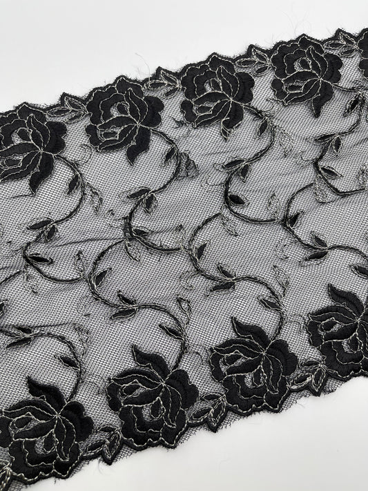 Midnight Rose - 1 Meter Embroidered Tulle Lace