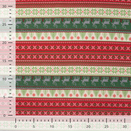 Tissu French Terry brossé imprimé - Rayures de Noël