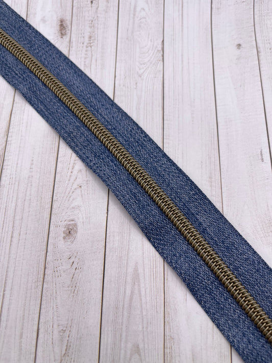Denim - Laiton Antique Zipper Tape # 5 Zipper (1 Metre)