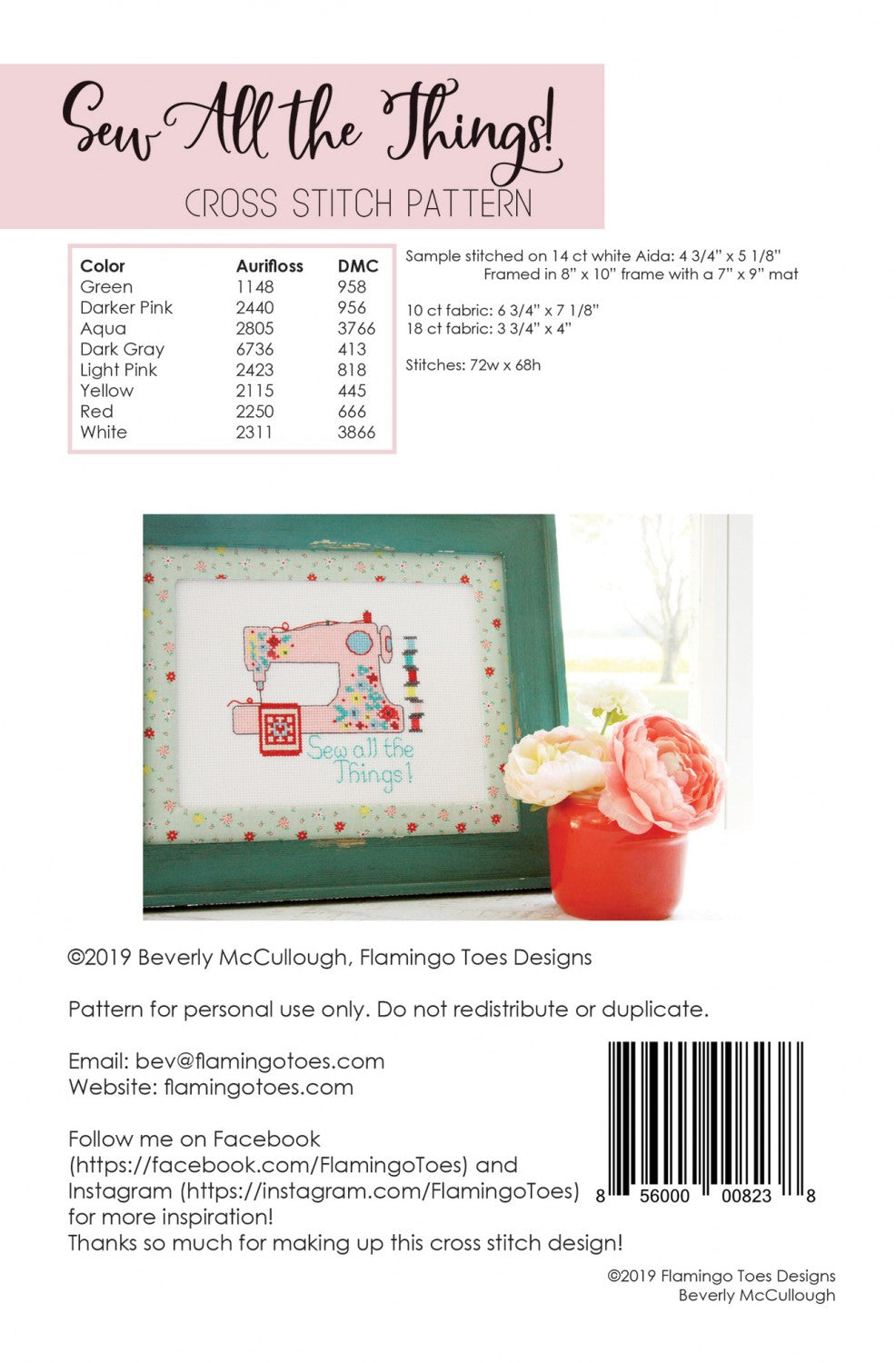 Sew All The Things Cross Stitch Pattern - Flamingo Toes