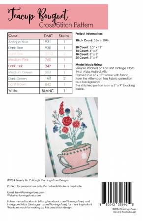 Teacup Bouquet Cross Stitch Paper Pattern - Flamingo Toes