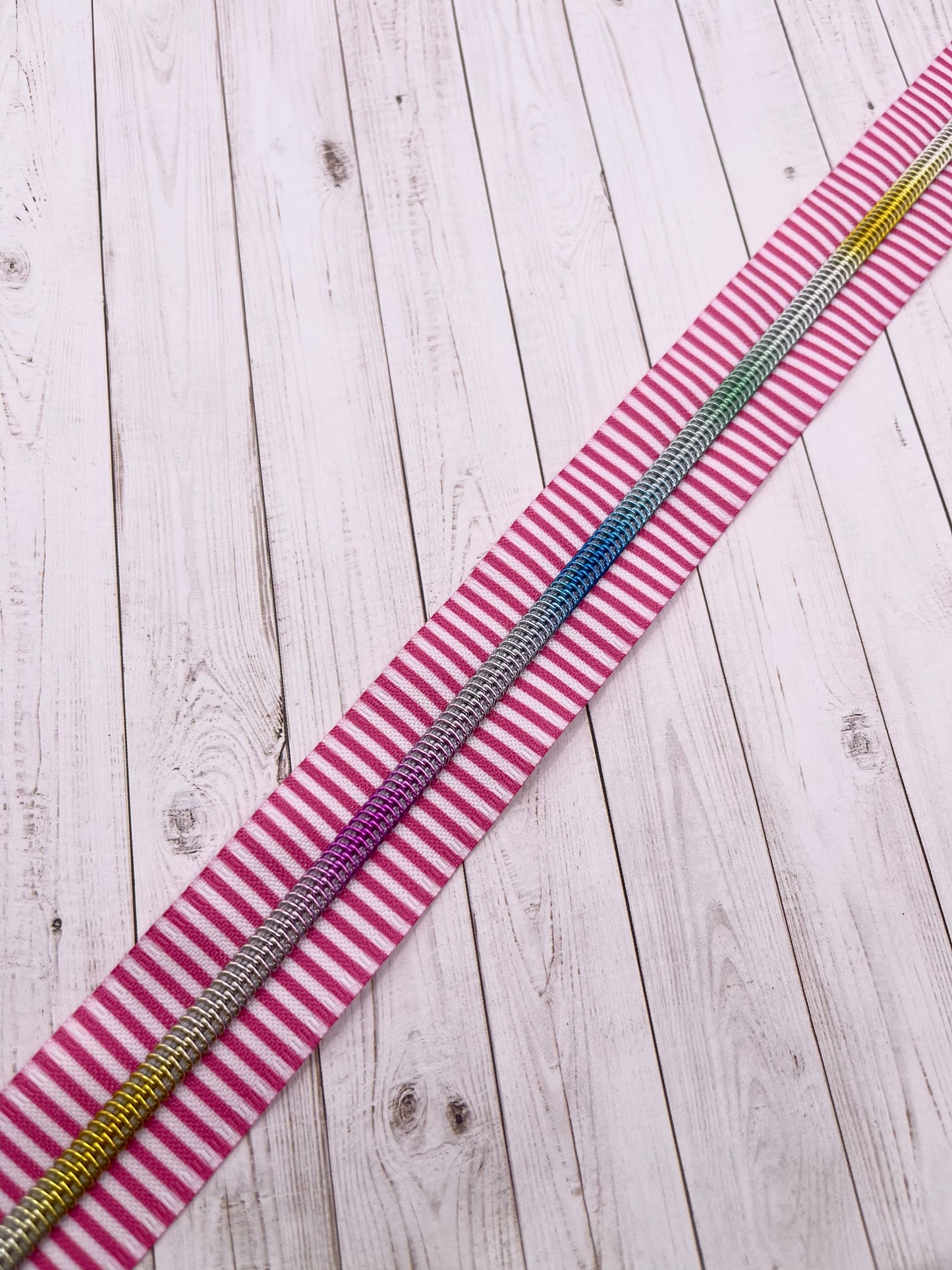 Pink Stripes - Rainbow Zipper Tape # 5 Zipper (1 Meter)