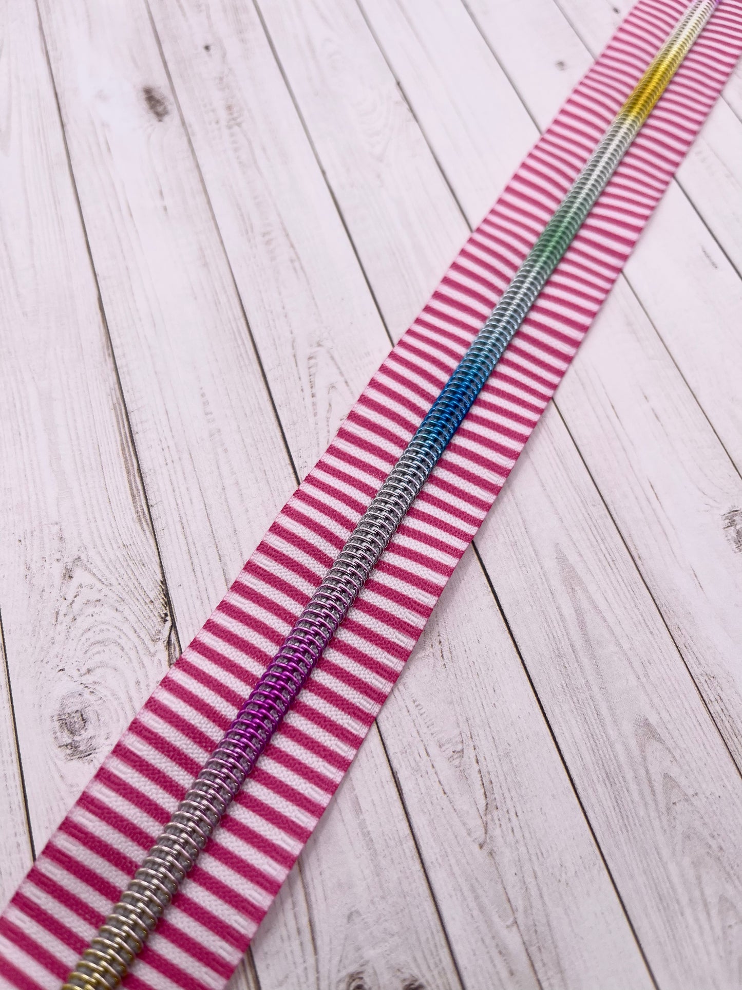 Pink Stripes - Rainbow Zipper Tape # 5 Zipper (1 Meter)