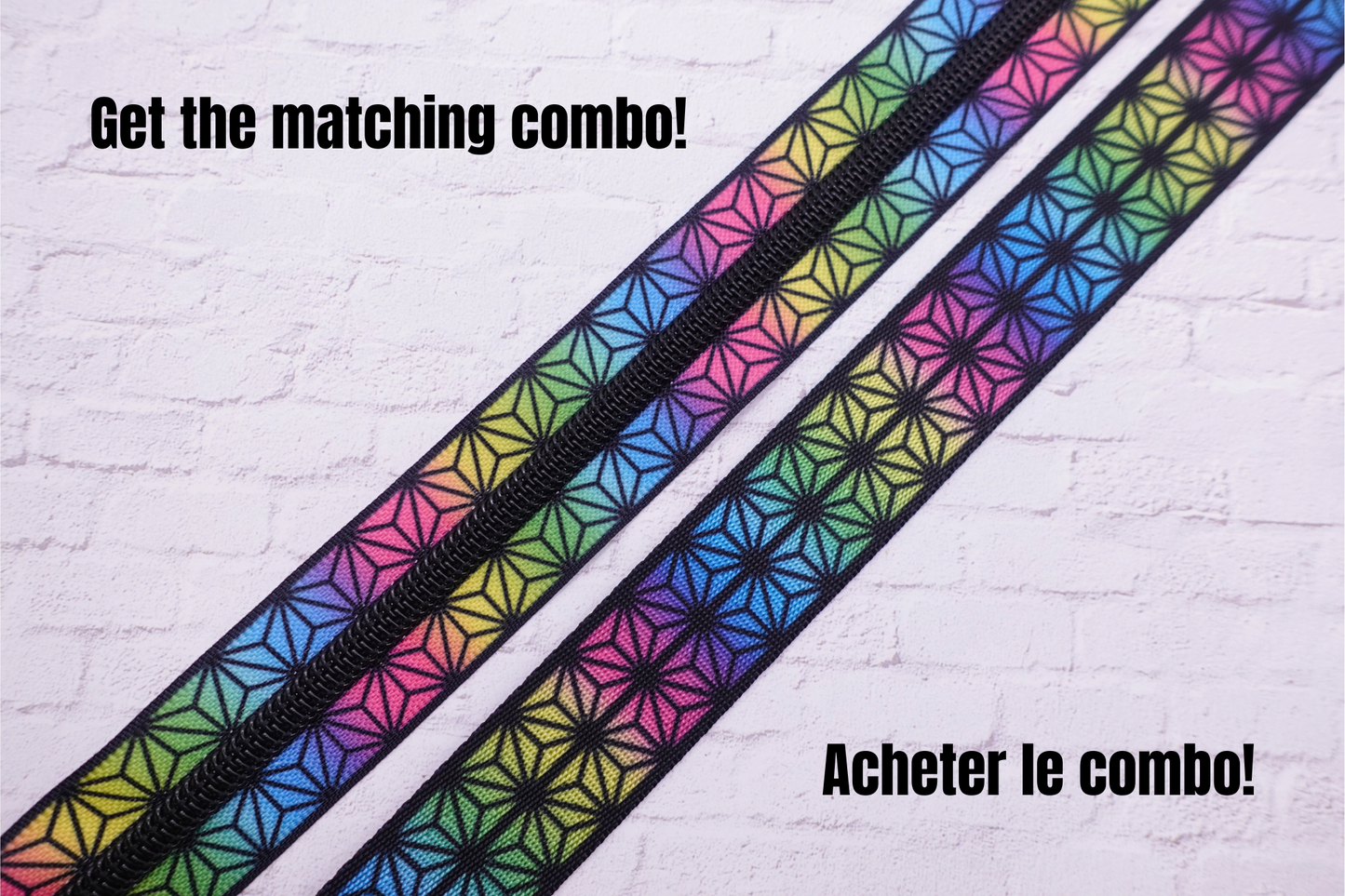 Rainbow Geometric Zipper Tape # 5 Zipper (1 Meter)