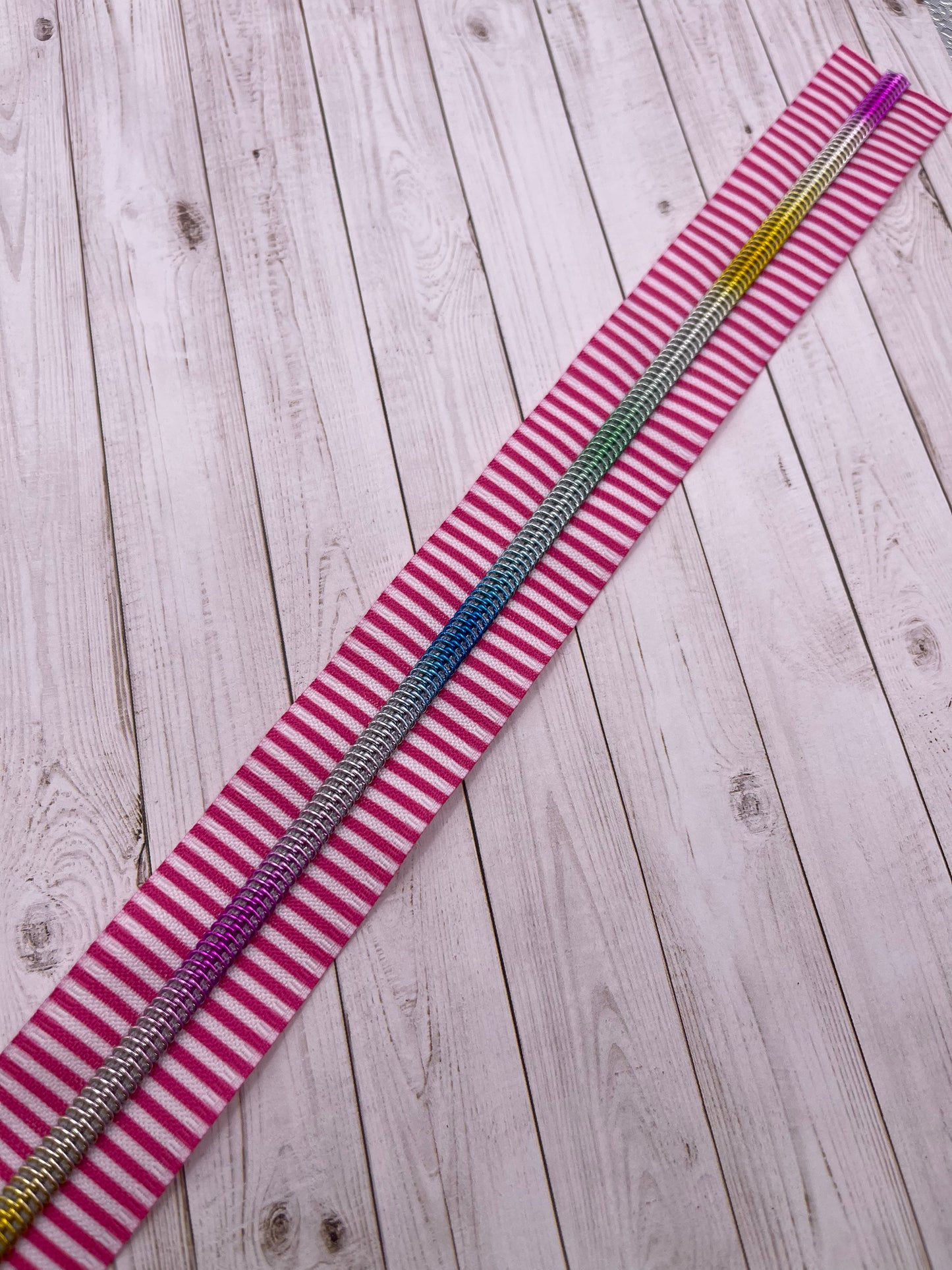 Pink Stripes - Rainbow Zipper Tape # 5 Zipper (1 Meter)