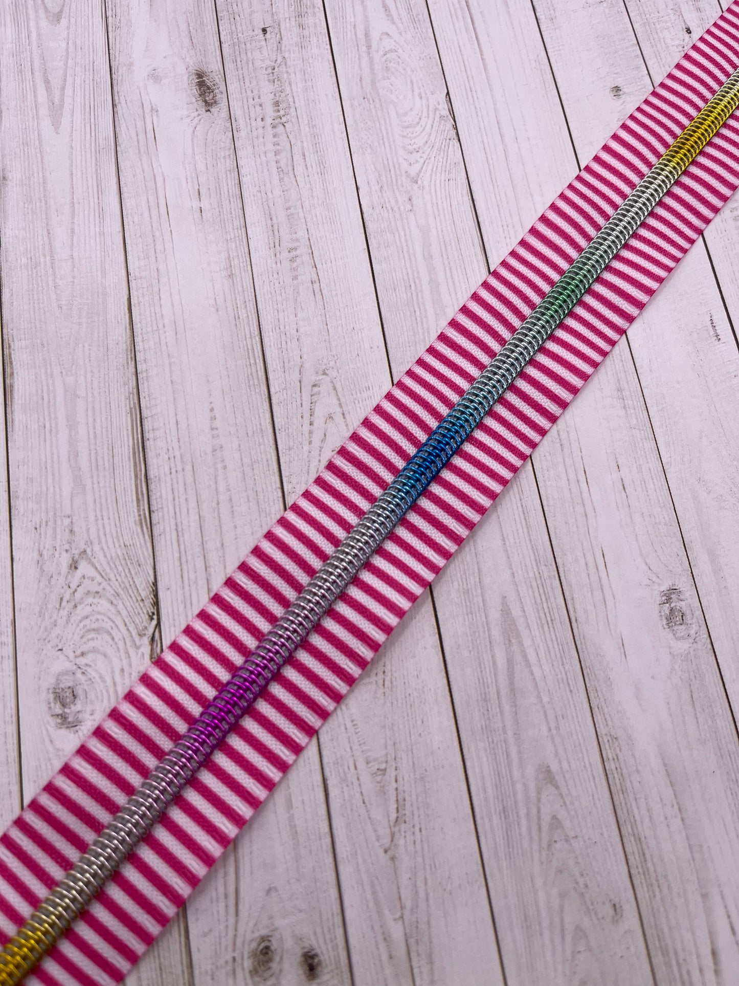 Pink Stripes - Rainbow Zipper Tape # 5 Zipper (1 Meter)