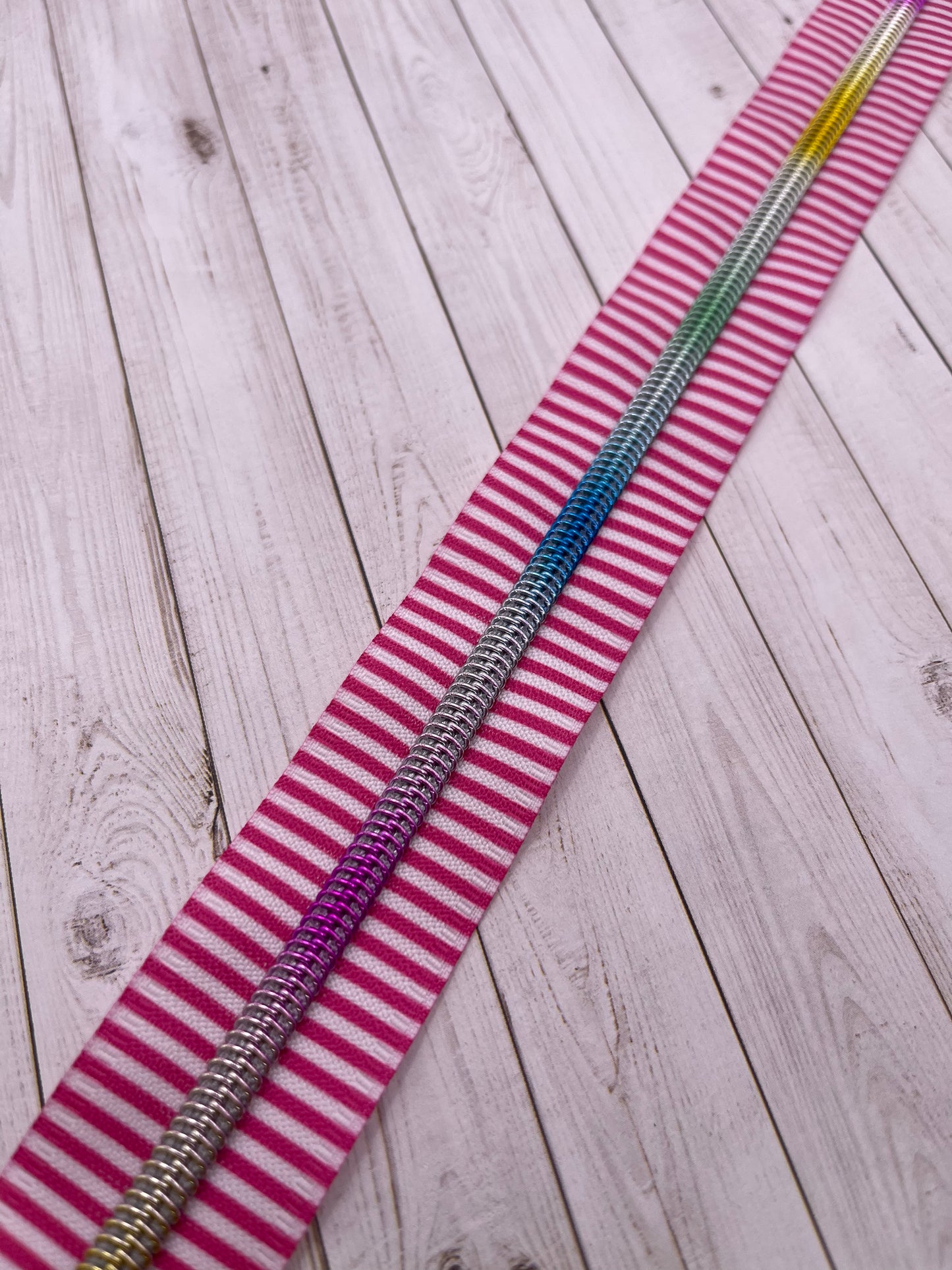 Pink Stripes - Rainbow Zipper Tape # 5 Zipper (1 Meter)