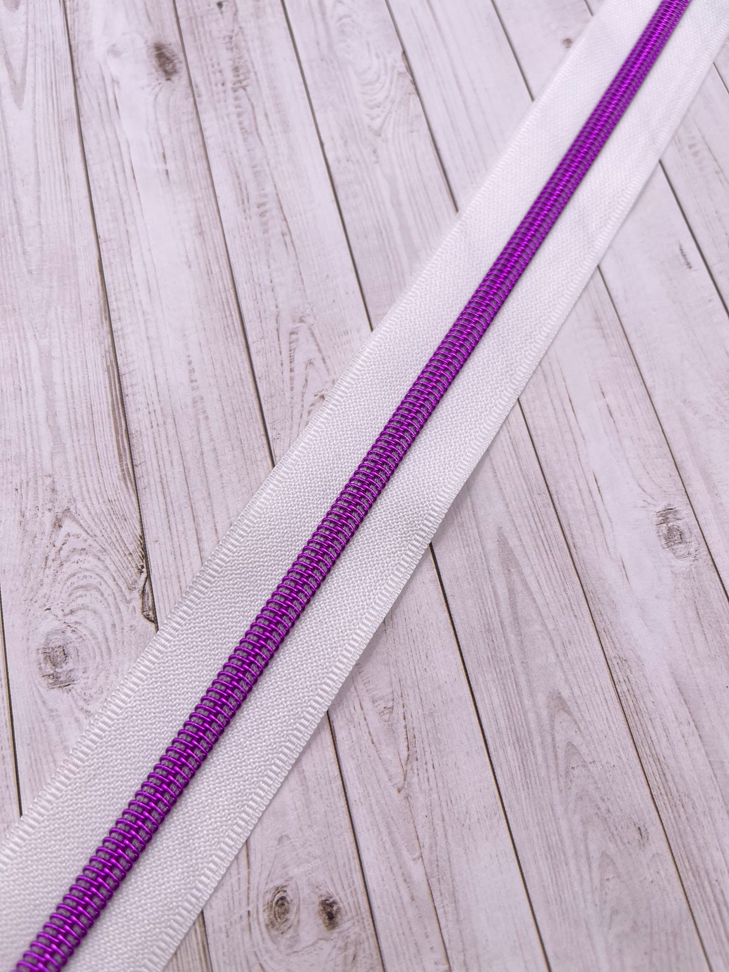 White  - Pink/Purple Zipper Tape # 5 Zipper (1 Meter)