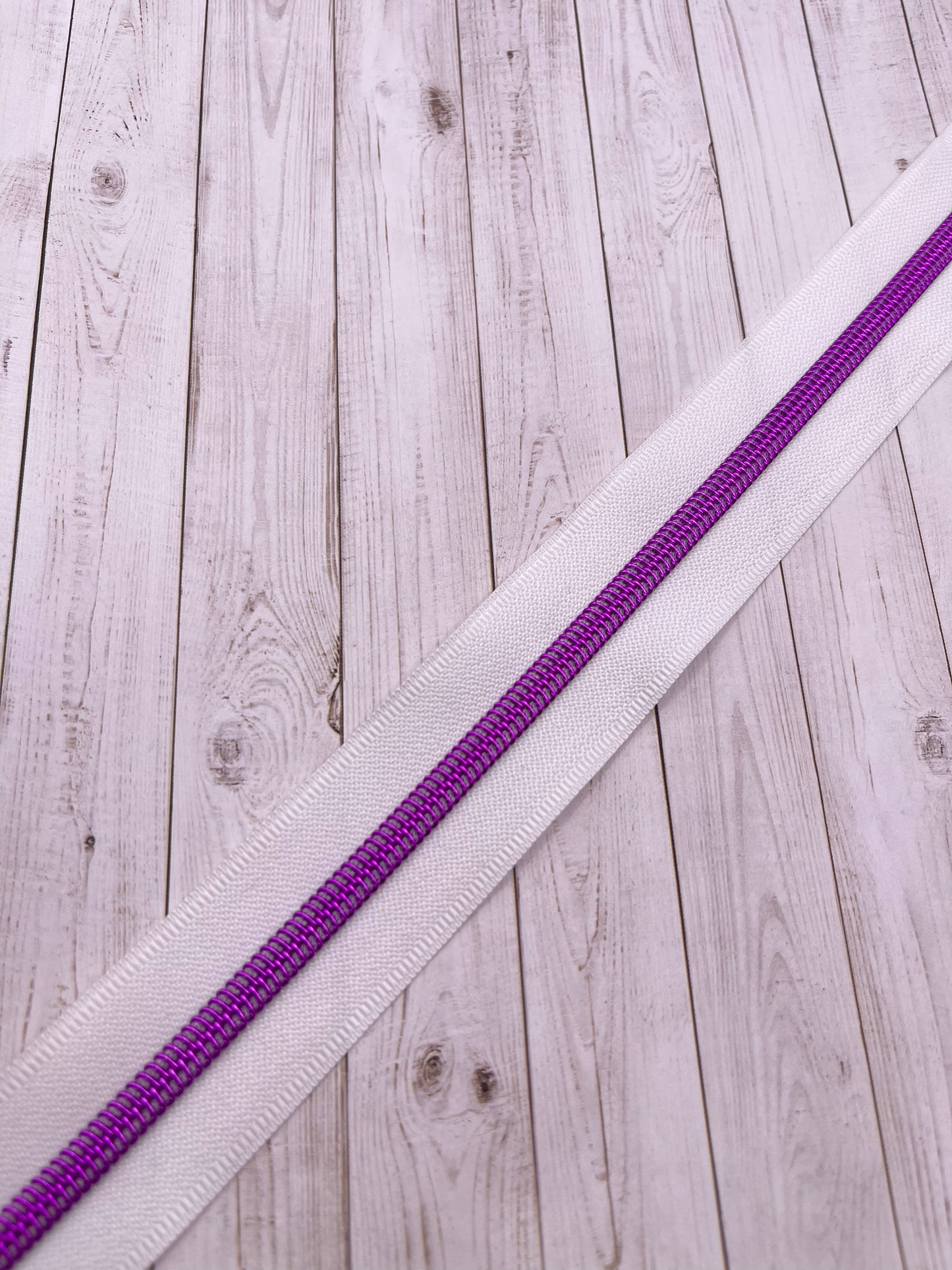 White  - Pink/Purple Zipper Tape # 5 Zipper (1 Meter)