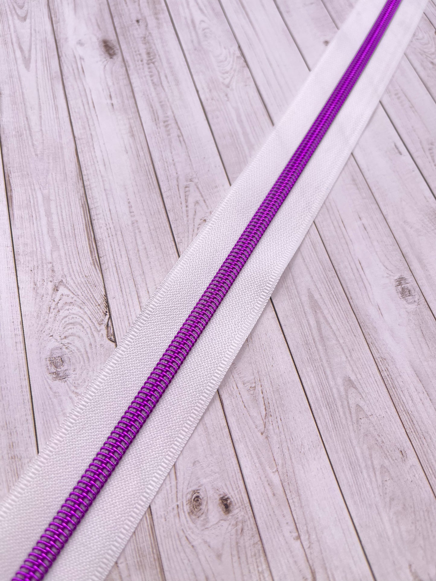 White  - Pink/Purple Zipper Tape # 5 Zipper (1 Meter)