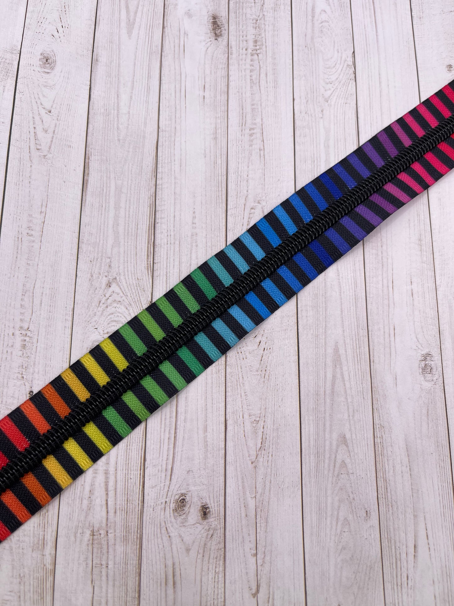 Rainbow Stripes - Black Zipper Tape # 5 Zipper (1 Meter)