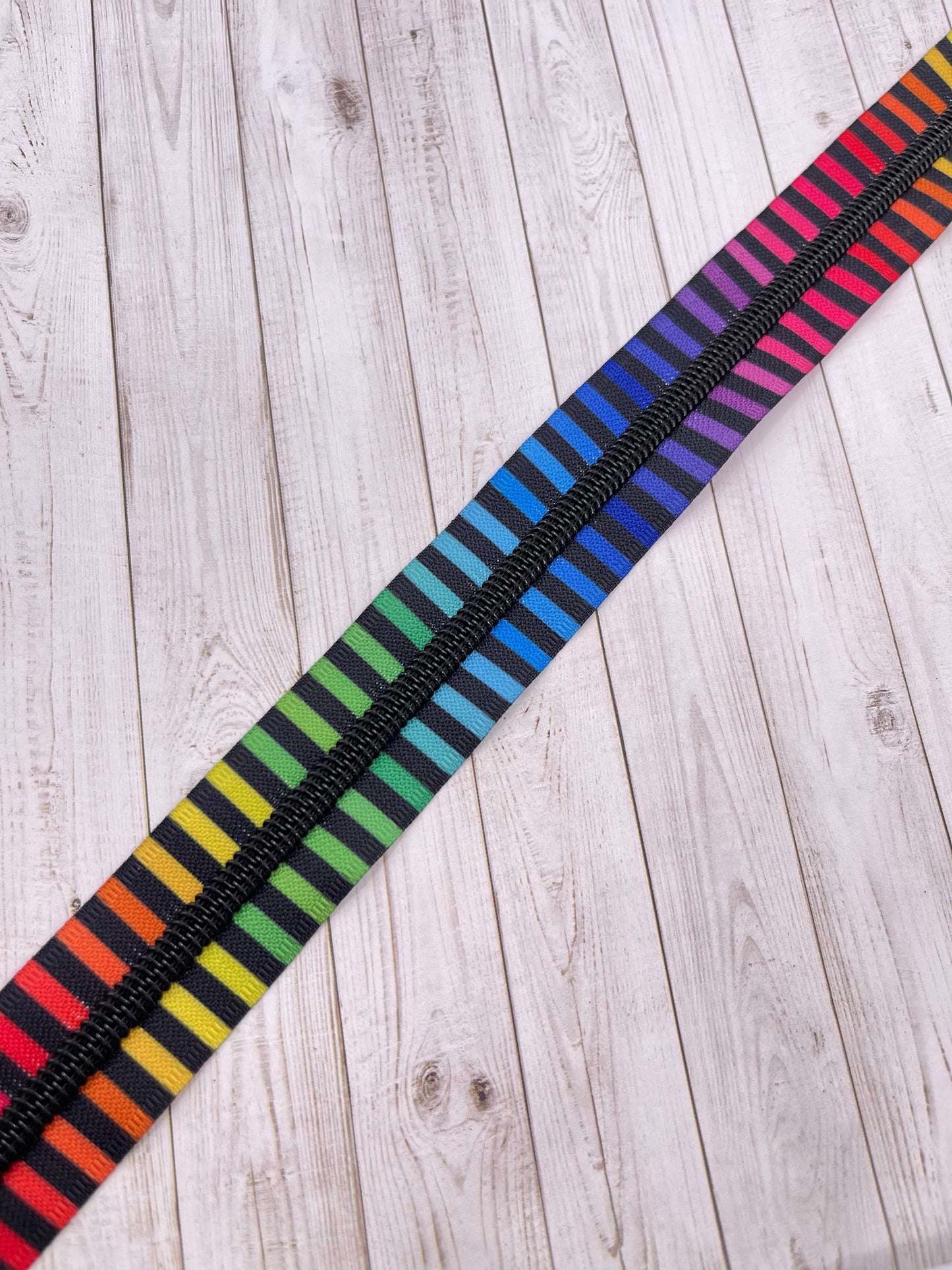 Rainbow Stripes - Black Zipper Tape # 5 Zipper (1 Meter)