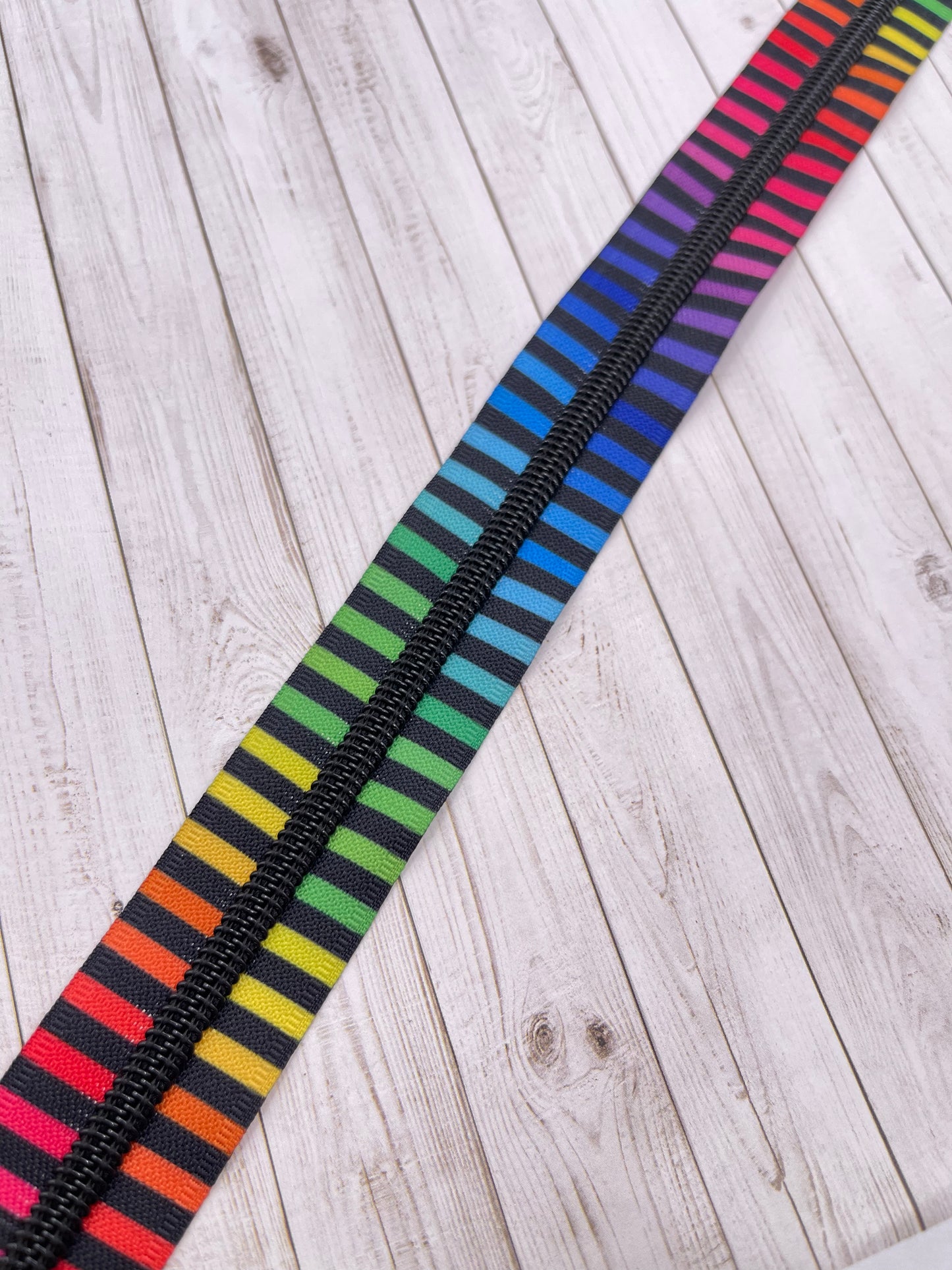 Rainbow Stripes - Black Zipper Tape # 5 Zipper (1 Meter)