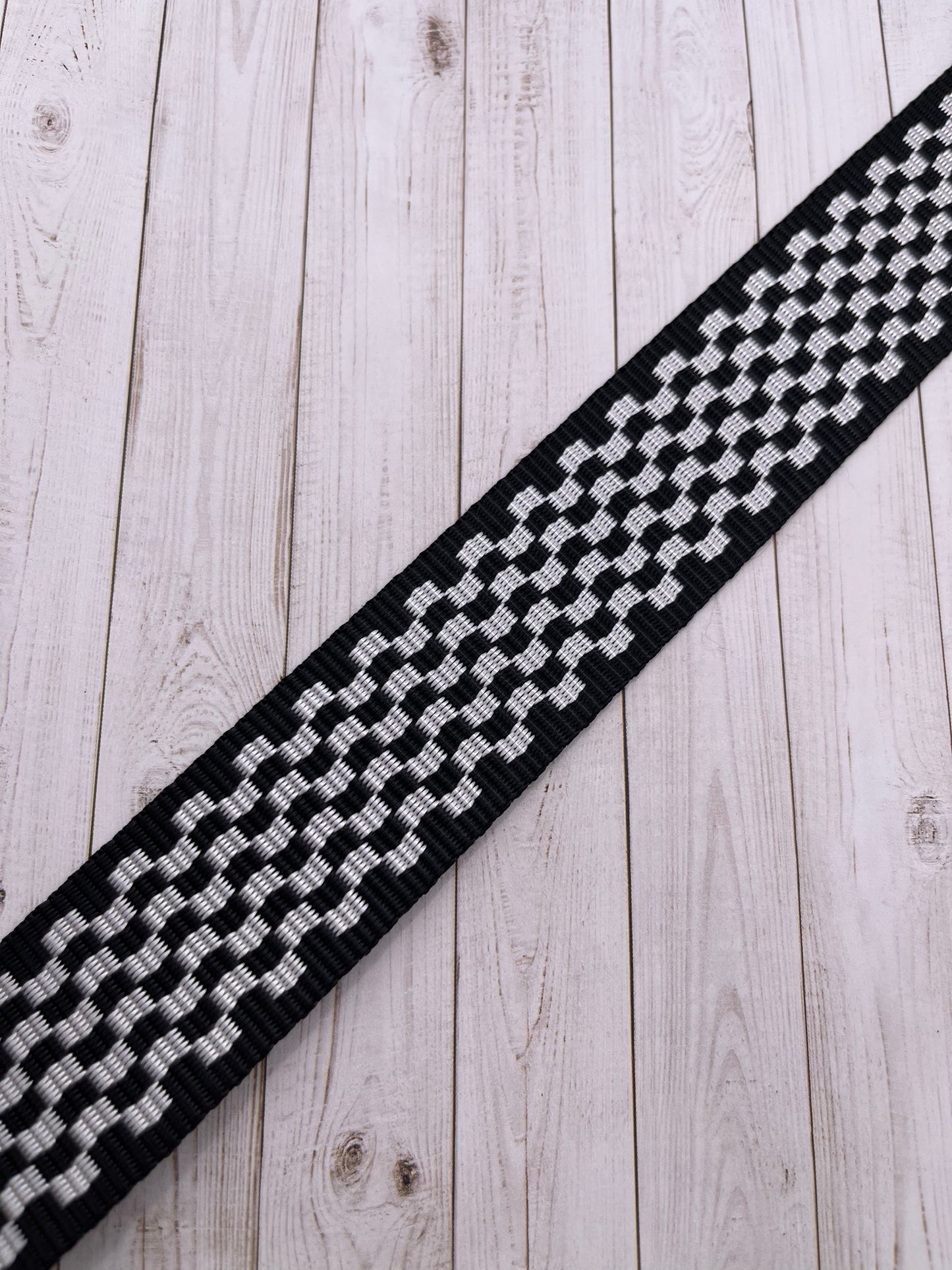 Black and White Checkerboard  1-1.5" Polyester Webbing