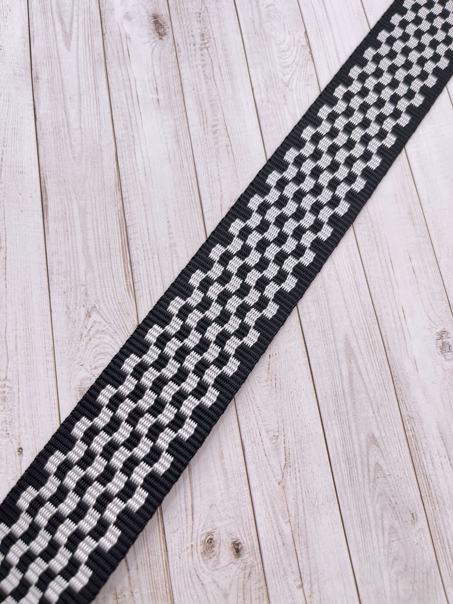 Black and White Checkerboard  1-1.5" Polyester Webbing