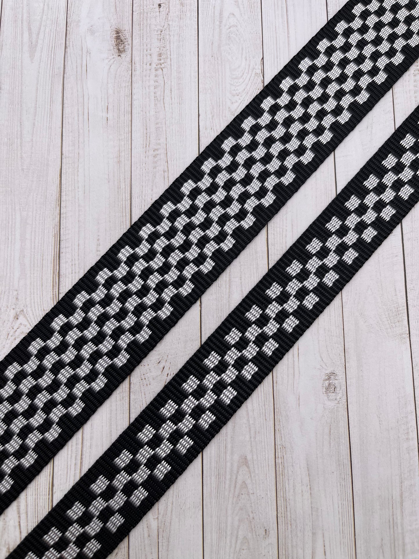 Black and White Checkerboard  1-1.5" Polyester Webbing