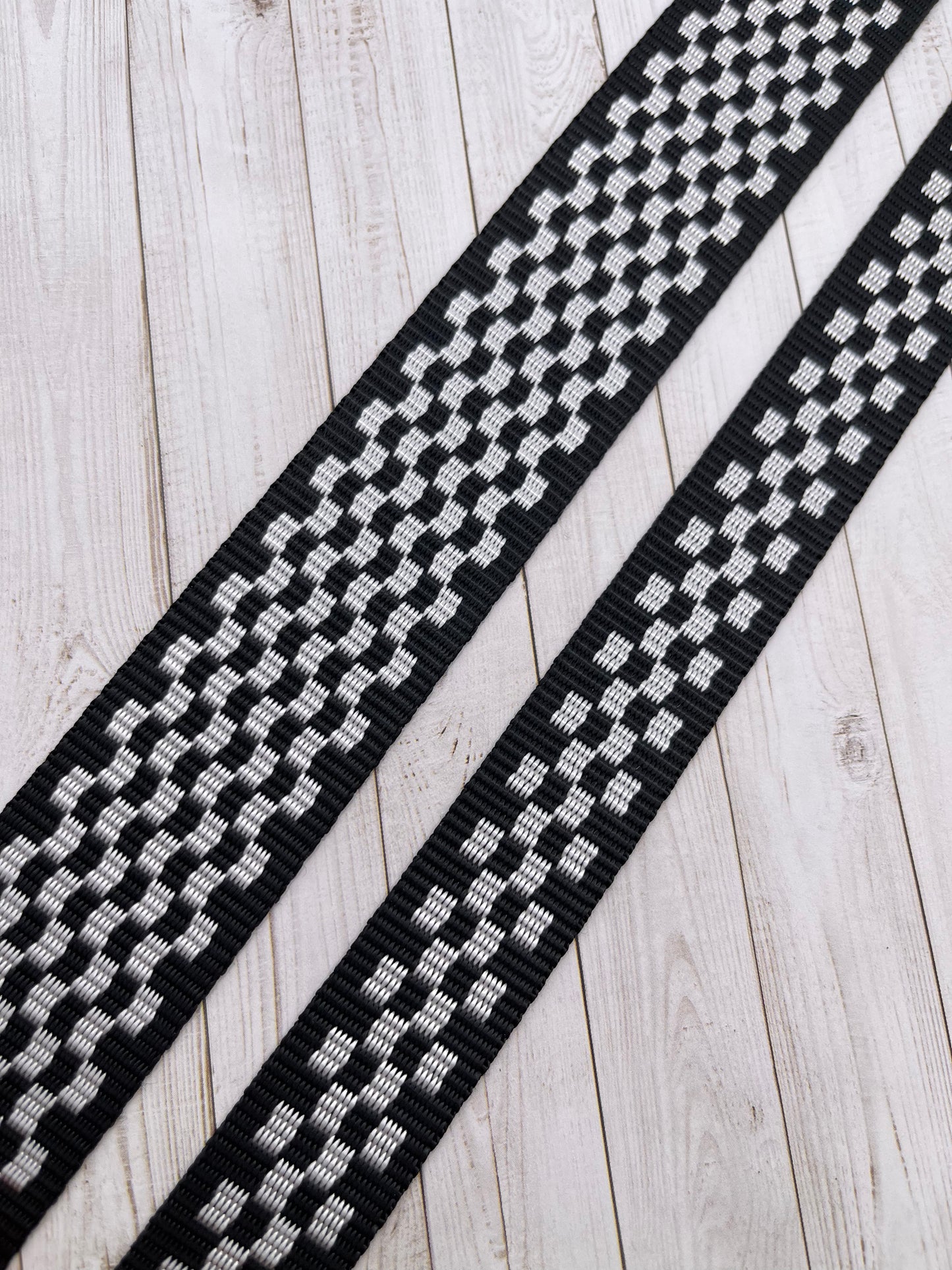 Black and White Checkerboard  1-1.5" Polyester Webbing