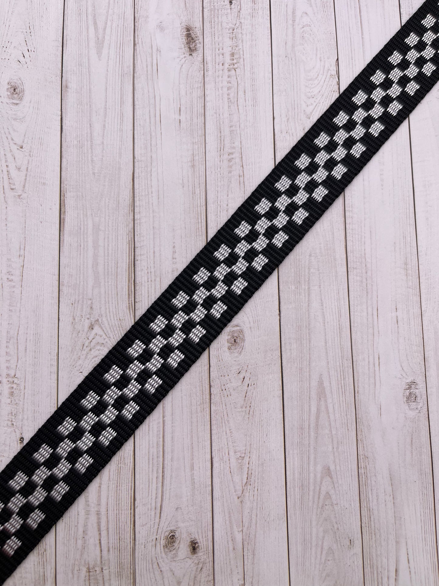 Black and White Checkerboard  1-1.5" Polyester Webbing