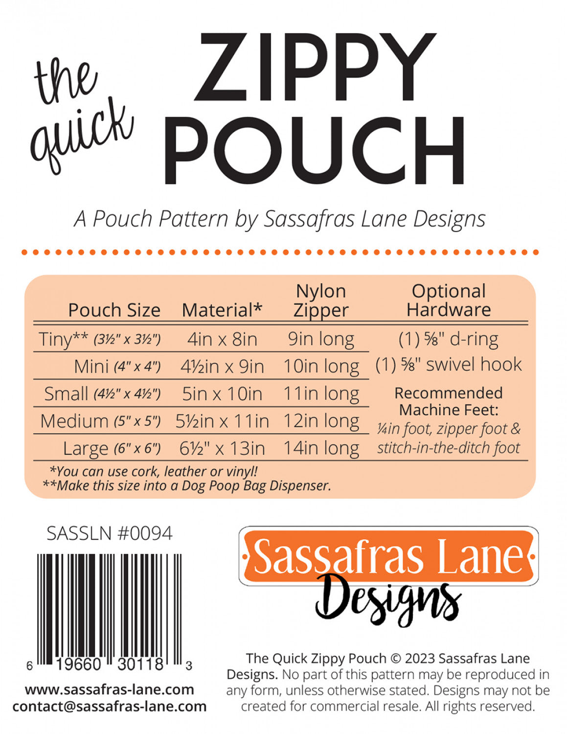 La pochette Quick Zippy - Modèle Sassafras Lane Designs