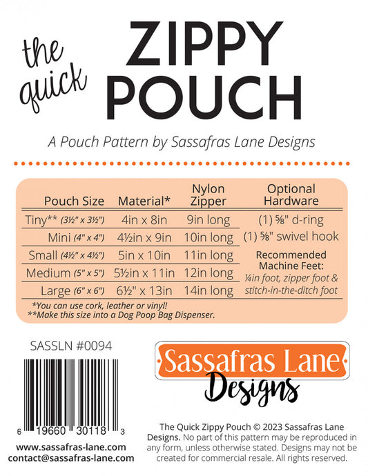 La pochette Quick Zippy - Modèle Sassafras Lane Designs