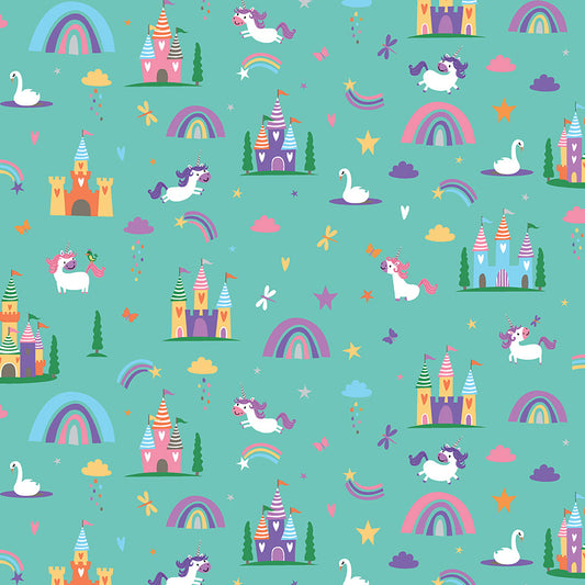 Teal Unicorn Kingdom Main - Riley Blake Designs