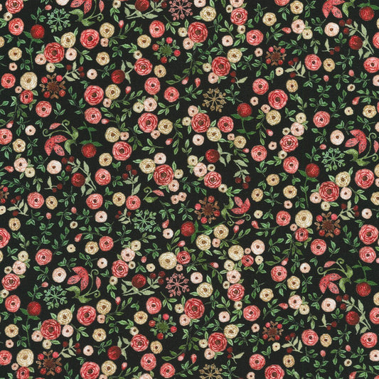 Make It Sew - Floral Rose sur Noir - Robert Kaufman