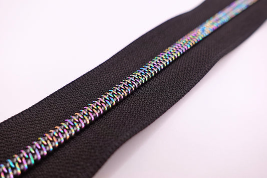 Black Rainbow Anodized Teeth Zipper Tape # 5 Zipper (1 Meter)