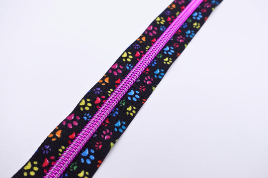 Rainbow Paw Print Zipper Tape # 5 Zipper (1 Meter)