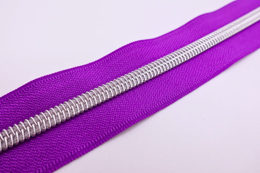 Purple Zipper Tape Silver Teeth # 5 Zipper (1 Meter)