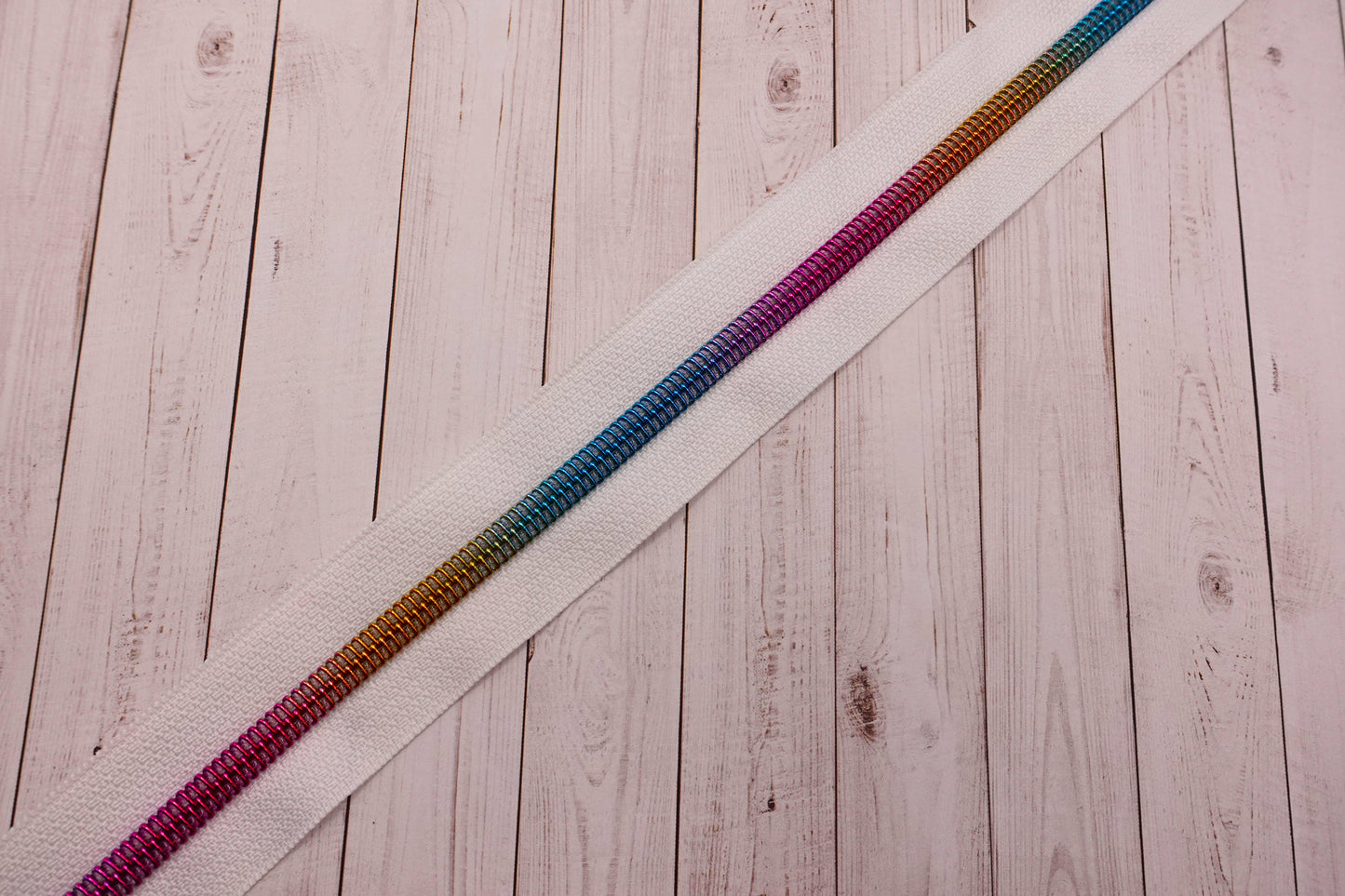 White -Rainbow Teeth Zipper Tape # 5 Zipper (1 Meter)