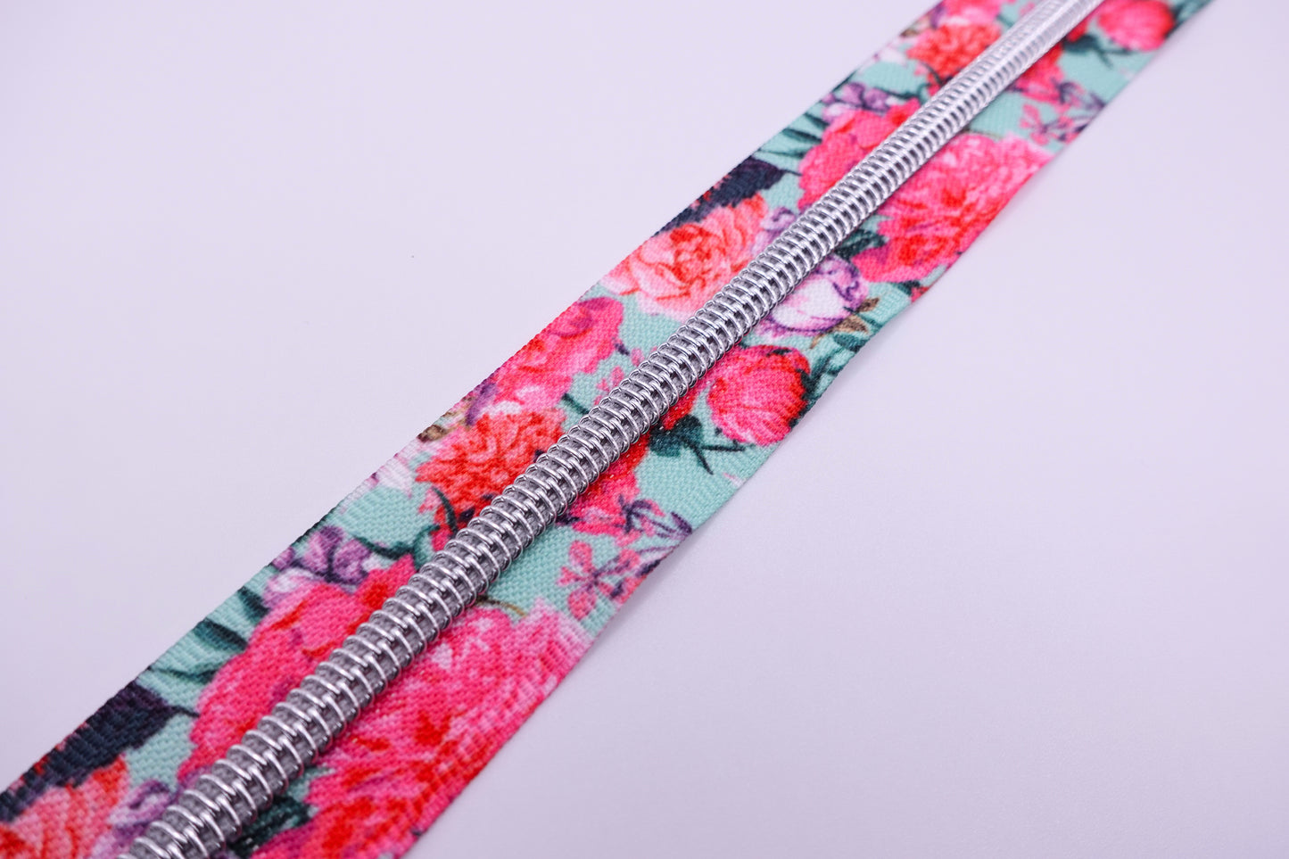 Blue and Pink Flowers Zipper Tape # 5 Zipper (1 Meter)