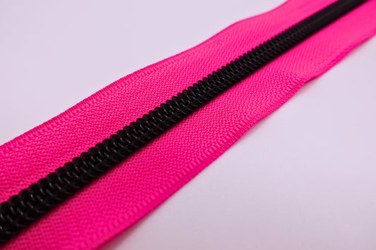 Pink Zipper Tape Black Teeth Zipper Tape # 5 Zipper (1 Meter)