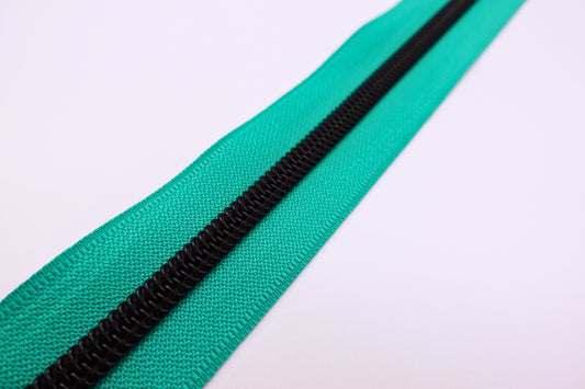 Teal Zipper Tape Black Teeth Zipper Tape # 5 Zipper (1 Meter)