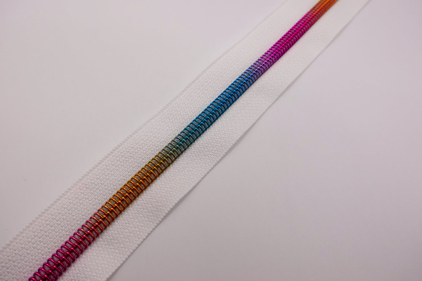 White -Rainbow Teeth Zipper Tape # 5 Zipper (1 Meter)