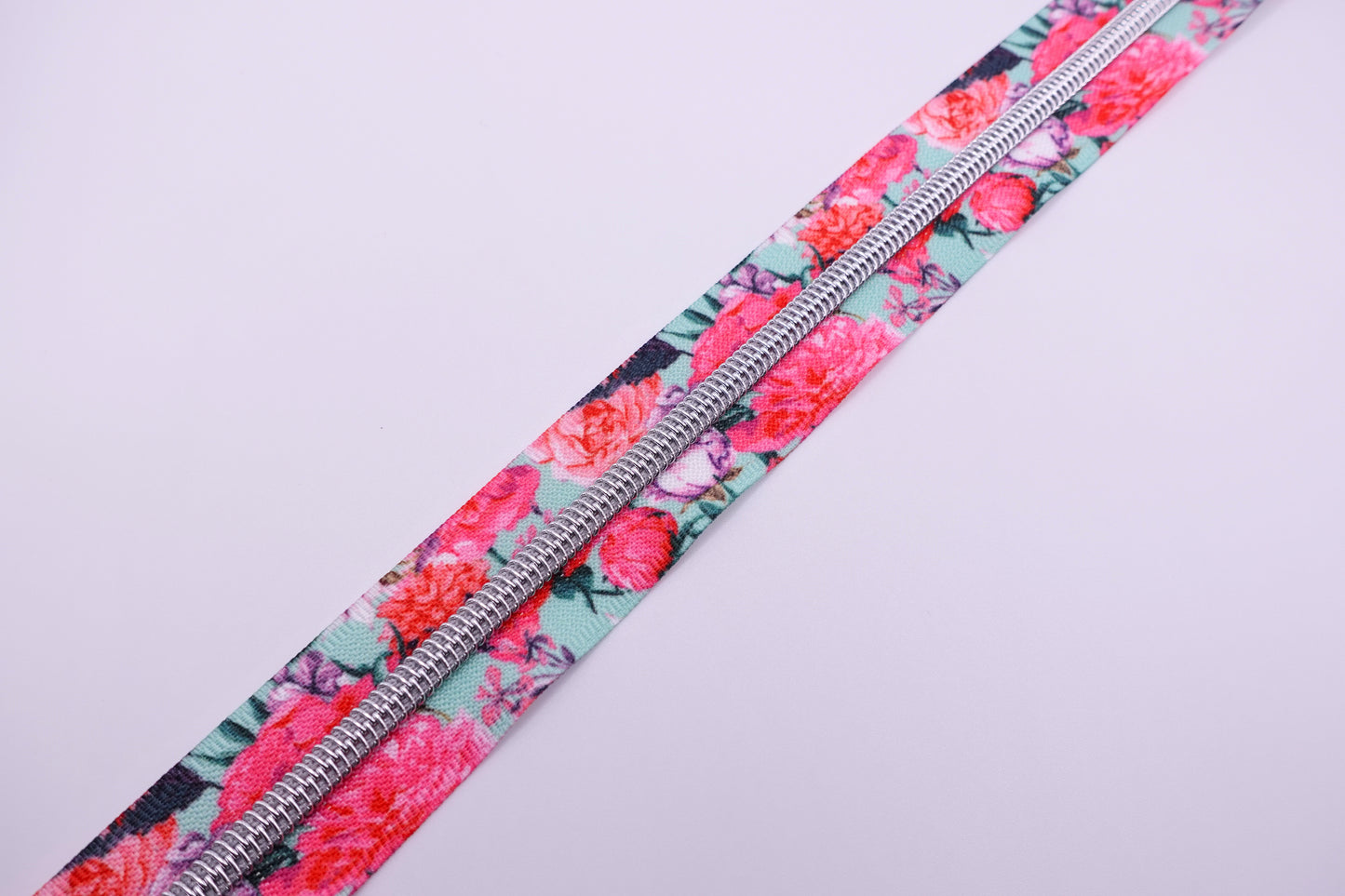 Blue and Pink Flowers Zipper Tape # 5 Zipper (1 Meter)