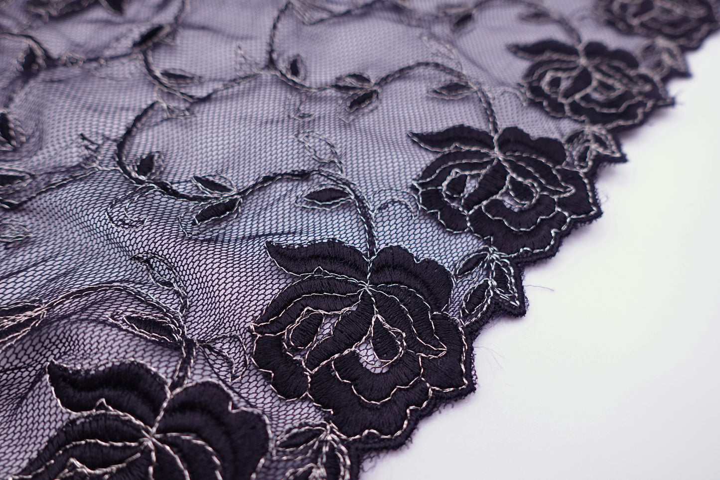 Black Roses - Embroidered Tulle Lace